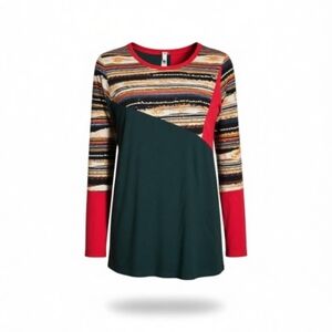 Celeste Women's Colorblock & Striped Long Sleeve Top – Size M – Made in USA